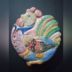 The Cellar Italian Hand Painted Ceramic Chicken Wall Hanging Trivet- Italy